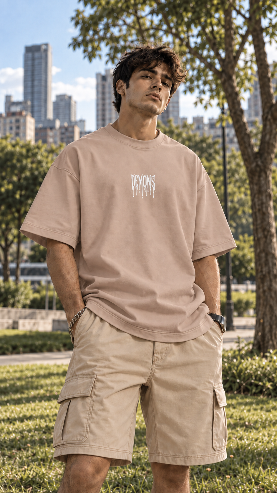 Polera Beige DEMONS Oversize Heavyweight 260g